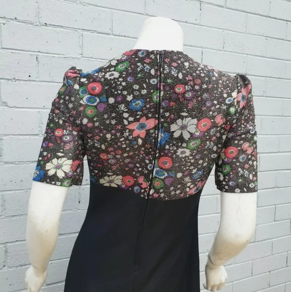 VTG 1970s Lurex Lame Metallic Floral Print Bow Maxi Cocktail Gown Dress Small 8 - Picture 8 of 9
